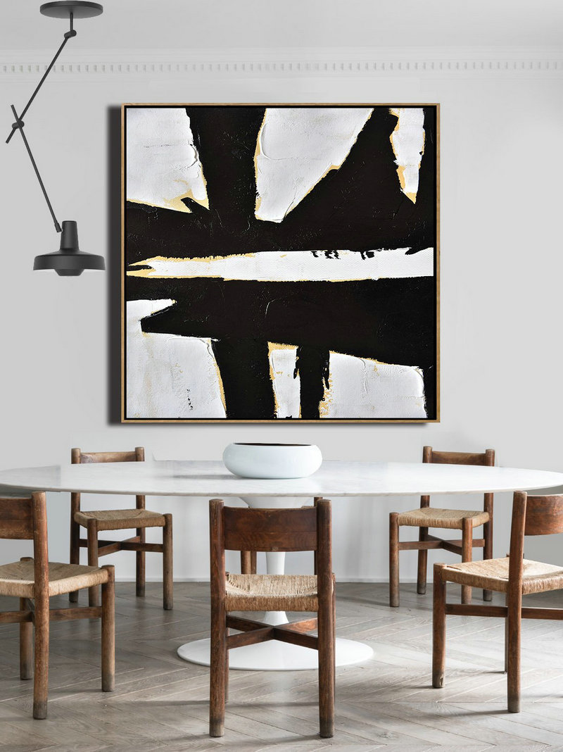 Huge Abstract Painting On Canvas,Handmade Minimal Art Palette Knife Canvas Painting, Black White Beige - Big Canvas Painting